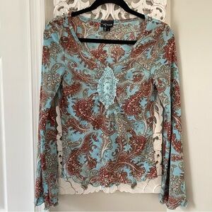 My Michelle VTG Y2K Baby Doll Blouse Top Cabbage Hem Festival Boho Sz L